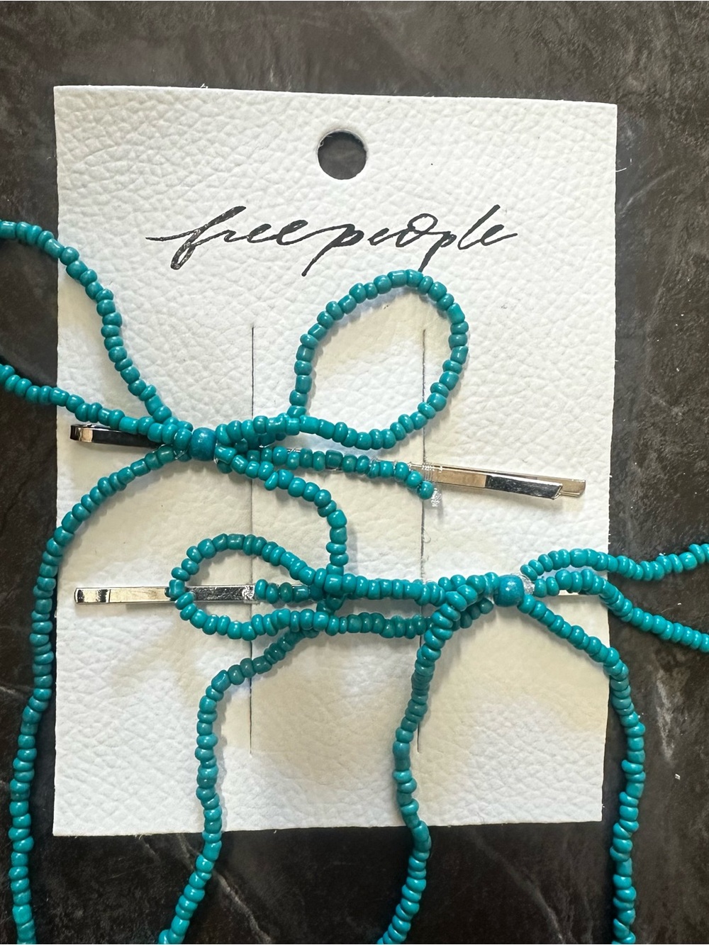 Free People Teal Beaded Bow Hair Pins
